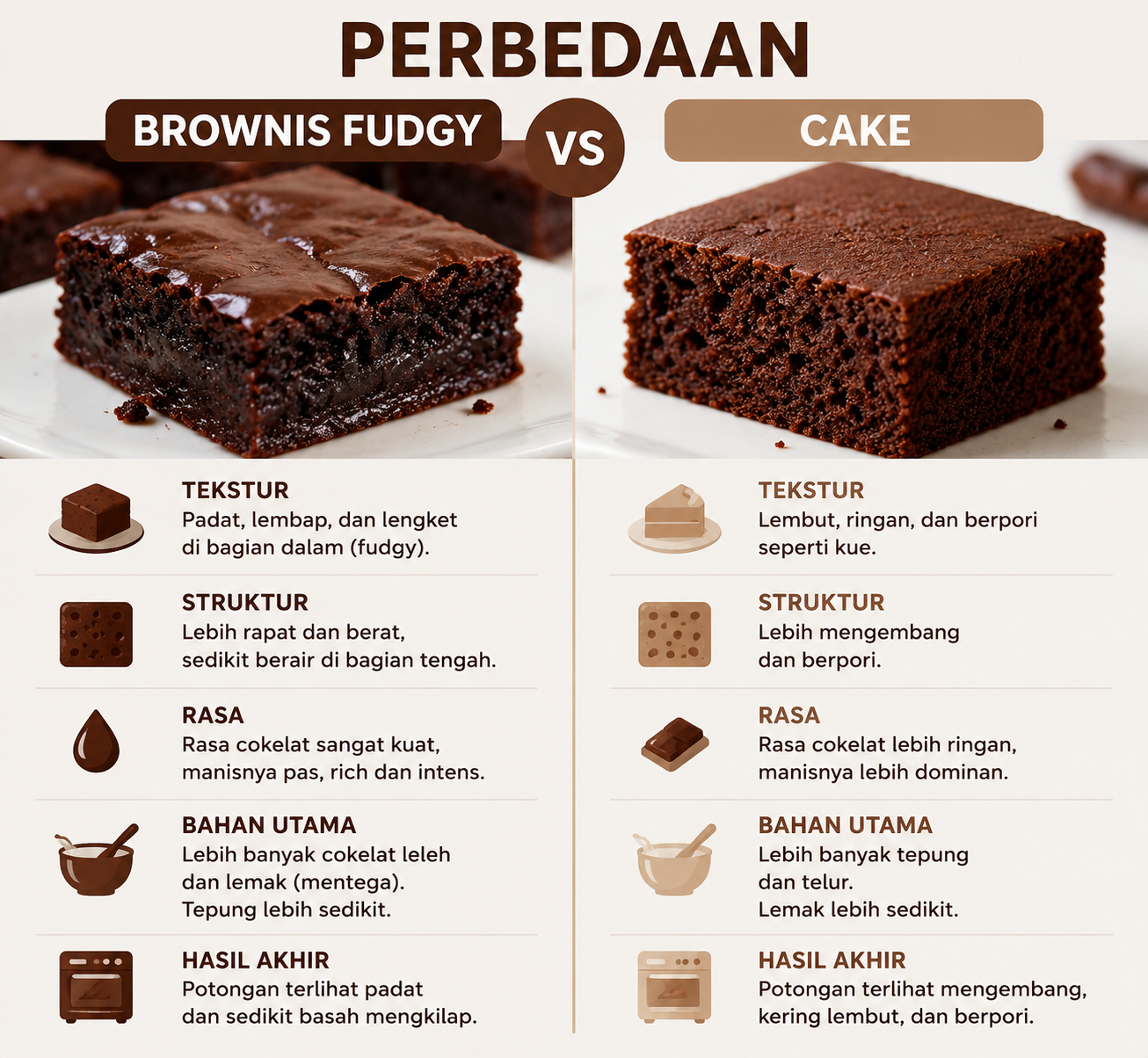 Brownies Fudgy vs Cakey : Kenali 3 Perbedaan Utamanya!